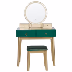 Dressing Table with Mirror and Stool FEDRY LED Emerald Green
