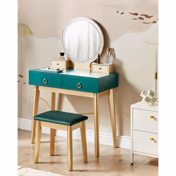 Dressing Table with Mirror and Stool FEDRY LED Emerald Green
