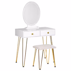 Dressing Table with Mirror and Stool CAEN LED White