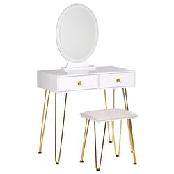 Dressing Table with Mirror and Stool CAEN LED White