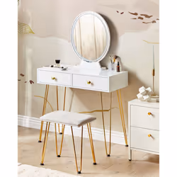 Dressing Table with Mirror and Stool CAEN LED White