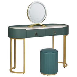 Dressing Table with Mirror and Stool VINAX LED Dark Green