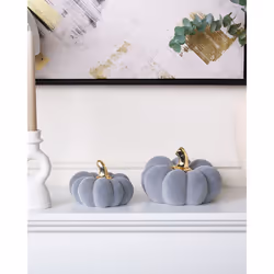 Set of 2 Figurines Pumpkin KATERINIS Velvet Grey