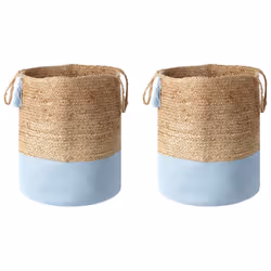 Set of 2 Jute Baskets Blue and Beige GAJAR