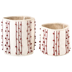 Set of 2 Cotton Baskets Beige and Red KHEL