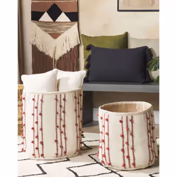 Set of 2 Cotton Baskets Beige and Red KHEL