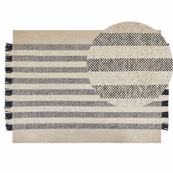 Wool Area Rug 140 x 200 cm Off-White and Black TACETTIN