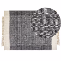 Wool Area Rug 140 x 200 cm Black and Off-White ATLANTI