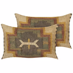 Set of 2 Jute Cushions Geometric Pattern 30 x 50 cm Multicolour PULICAT