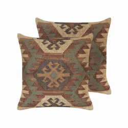 Set of 2 Jute Cushions Geometric Pattern 45 x 45 cm Multicolour CUMBUM