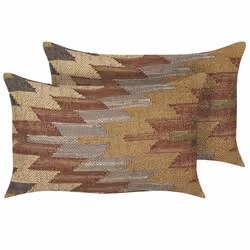 Set of 2 Jute Cushions Geometric Pattern 30 x 50 cm Multicolour DEEPOR