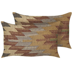 Set of 2 Jute Cushions Geometric Pattern 30 x 50 cm Multicolour DEEPOR