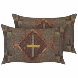Set of 2 Cushions KATORA Jute 30 x 50 cm Green Oriental Pattern