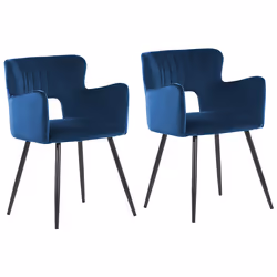 Set of 2 Dining Chairs SANILAC Velvet Navy Blue