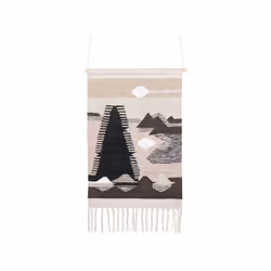 Cotton Wall Hanging with Tassels Beige and Black SANGAR