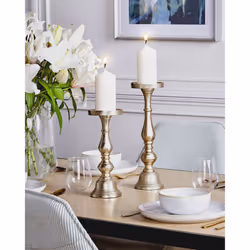Set of 2 Candle Holders CUBA Metal 37/28 cm Gold