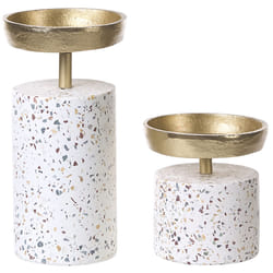 Set of 2 Candle Holders KAENGAN Stone 13/24 cm Gold
