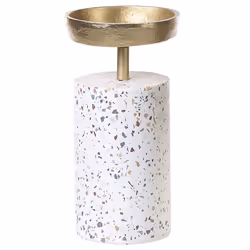 Set of 2 Candle Holders KAENGAN Stone 13/24 cm Gold