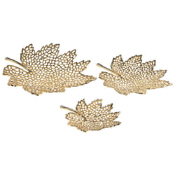 Set of 3 Trinket Dishes Leaf PEMALI Metal Gold