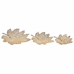 Set of 3 Trinket Dishes Leaf PEMALI Metal Gold