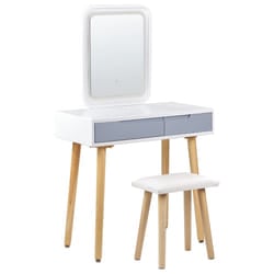 Dressing Table with Mirror and Stool DIEPPE LED White