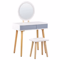 Dressing Table with Mirror and Stool JOSSELIN LED White