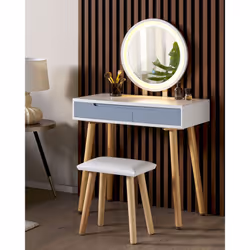 Dressing Table with Mirror and Stool JOSSELIN LED White