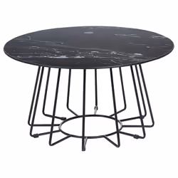 Coffee Table BERNIE Tempered Glass Black Marble
