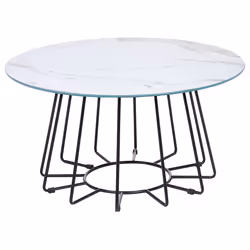 Coffee Table BERNIE Tempered Glass White Marble