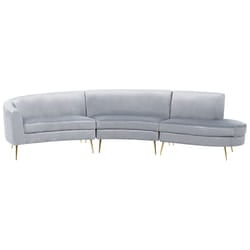 Curved Sofa MOSS Velvet Light Grey 4 Seater