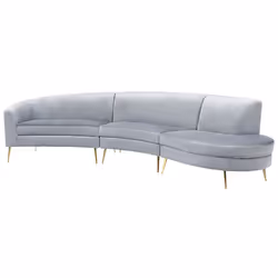 Curved Sofa MOSS Velvet Light Grey 4 Seater