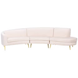 Curved Sofa MOSS Velvet Light Beige 4 Seater