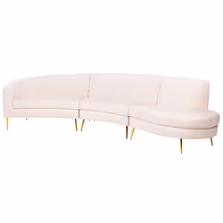 Curved Sofa MOSS Velvet Light Beige 4 Seater