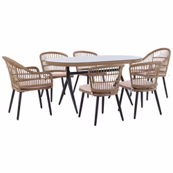Garden Dining Set 6 Seater ALIANO with Cushions PE Rattan Pastel Pink