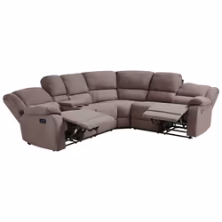 Electric Recliner Corner Sofa ROKKE Fabric Taupe with USB Port 5 Seater Left Hand