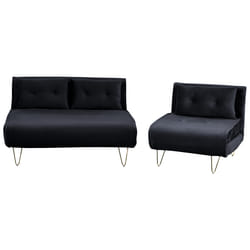 Living Room Set VESTFOLD Velvet Black 3 Seater