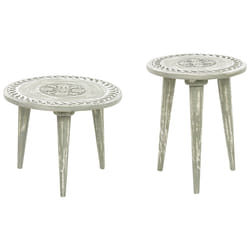 Set of 2 Side Tables EKAMBA Mango Wood Light Green