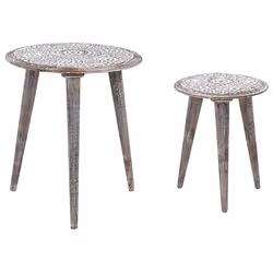 Set of 2 Side Tables BARJU Mango Wood White