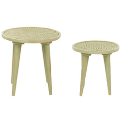 Set of 2 Side Tables MAHARO Mango Wood Light Green