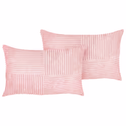 Set of 2 Decorative Cushions MILLET Corduroy 30 x 50 cm Pink Geometric Pattern