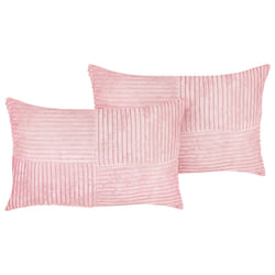 Set of 2 Decorative Cushions MILLET Corduroy 30 x 50 cm Pink Geometric Pattern
