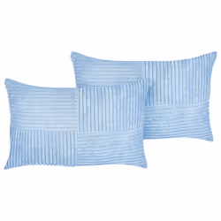 Set of 2 Decorative Cushions MILLET Corduroy 30 x 50 cm Blue Geometric Pattern