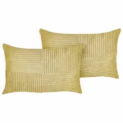 Set of 2 Decorative Cushions MILLET Corduroy 30 x 50 cm Olive Green Geometric Pattern