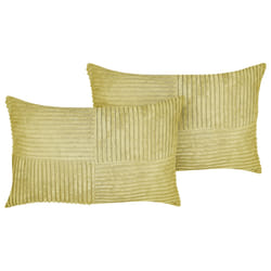 Set of 2 Decorative Cushions MILLET Corduroy 30 x 50 cm Olive Green Geometric Pattern