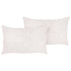 Set of 2 Decorative Cushions MILLET Corduroy 30 x 50 cm Off-White Geometric Pattern
