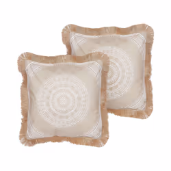 Set of 2 Fringed Cushions 45 x 45 cm Beige and White GERANIUM