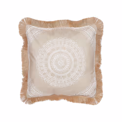 Set of 2 Fringed Cushions 45 x 45 cm Beige and White GERANIUM