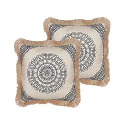 Set of 2 Fringed Cushions 45 x 45 cm Beige and Black GERANIUM
