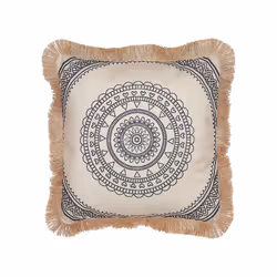 Set of 2 Fringed Cushions 45 x 45 cm Beige and Black GERANIUM