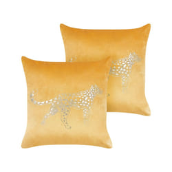 Set of 2 Velvet Cushions Animal Motif 45 x 45 cm Yellow MARULA
